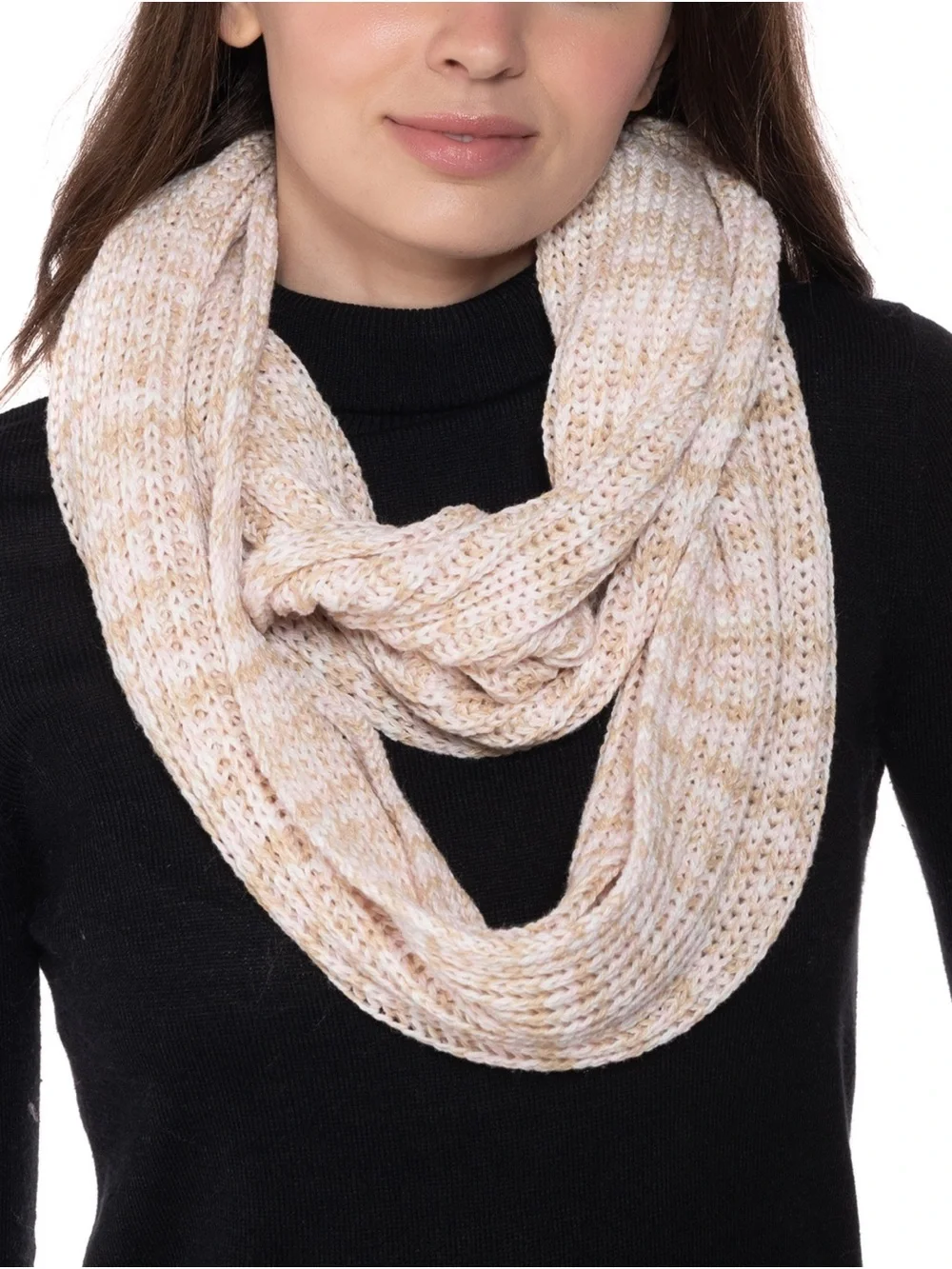 Style & Co. Multicolor Knit Infinity Scarf - Cream, Light Pink, Tan